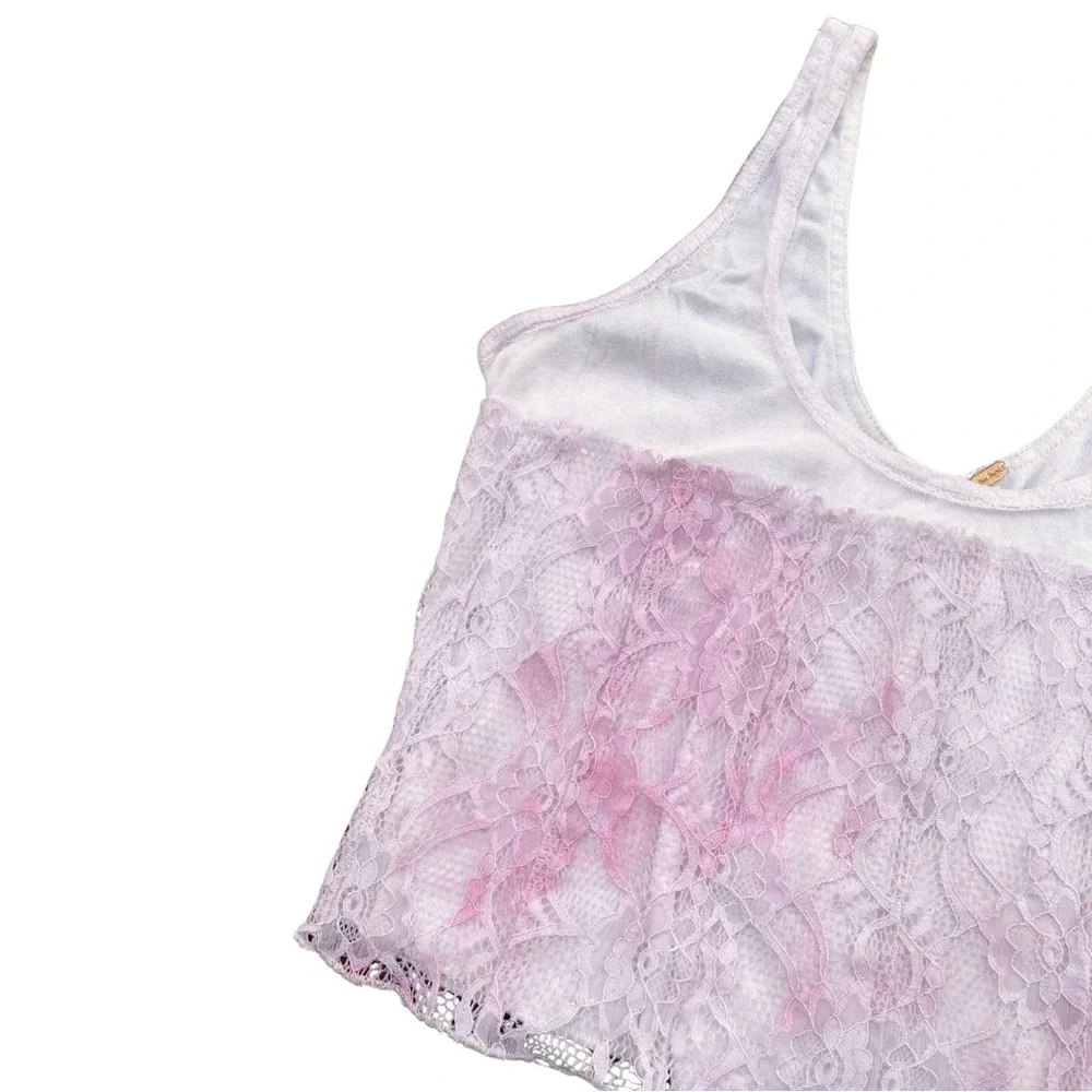 Free People Small Petite Button Up Pink White Floral Lace Crop Top Shirt Boho - Picture 5 of 9